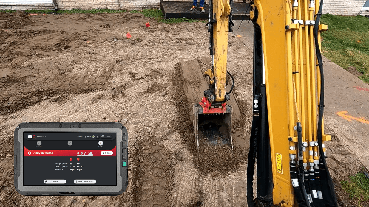 RodRadar LDR Excavate bucket with in-cab display screen